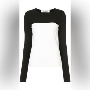 Diane Von Furstenberg colorblock fitted pullover in black and ivory